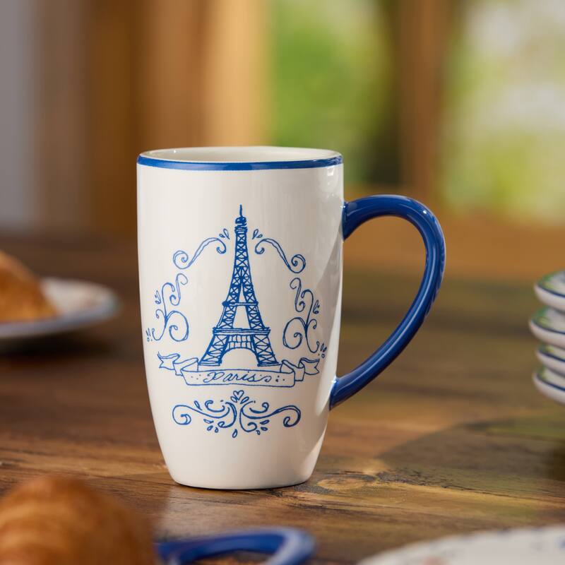 Certified International Bistro 14 oz. Mugs, Set of 4 Assorted Designs