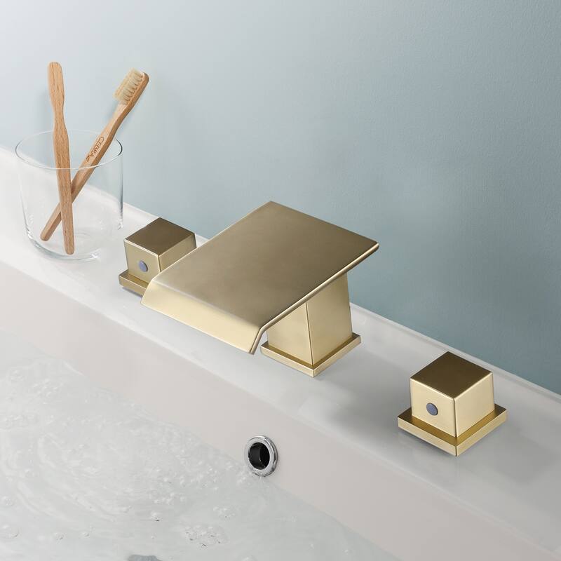 Widespread Waterfall Bathroom Sink Faucet, 2-Handle Bathroom Vanity Sink Faucets with Drain Assembly - 8" W×3.64" H