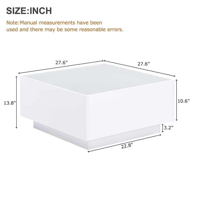 Square High Glossy Coffee Table with LED Strip Lights and Tempered Glass Top