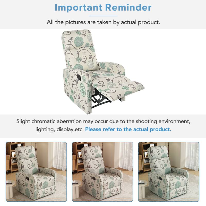 Manual Upholstered Recliner Chair, Modern Recliner Adjustable Single Sofa Chair, High Back Lounge Chairs for Living Room