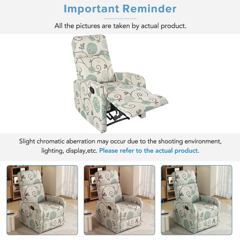Modern Lounge Chaise Chair, Home Theater Manual Recliner Chair, Accent Chair with Three Adjustable Angles