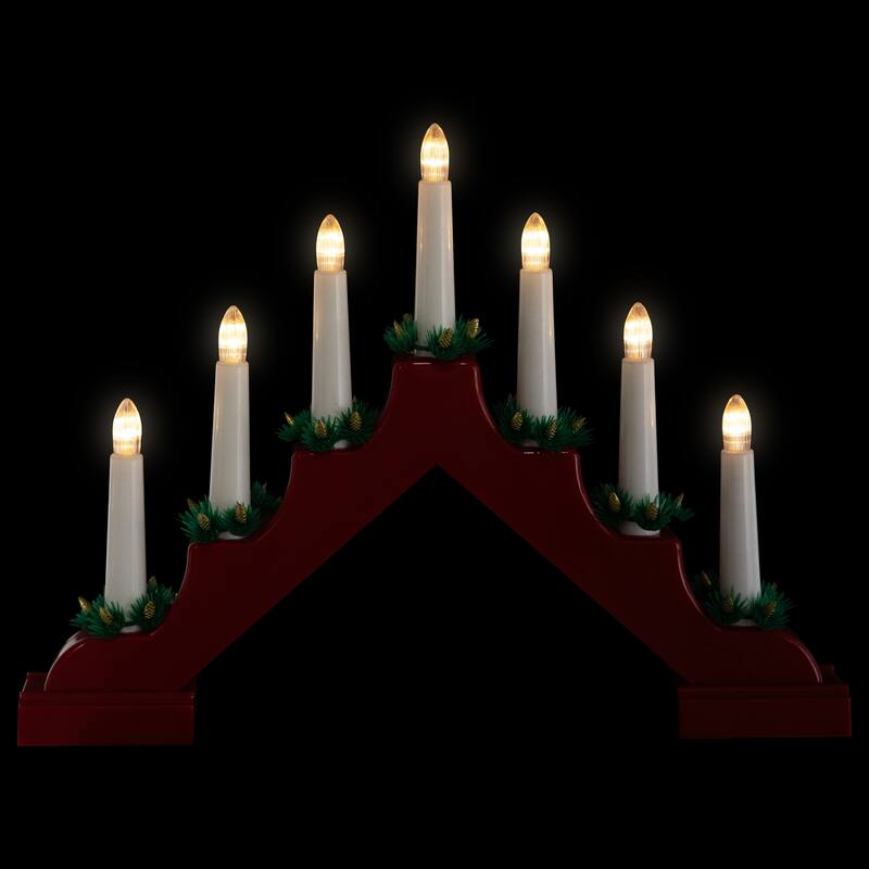 LED Lighted Christmas Candelabra Bridge - 13" - Red Base - C6 Clear Lights
