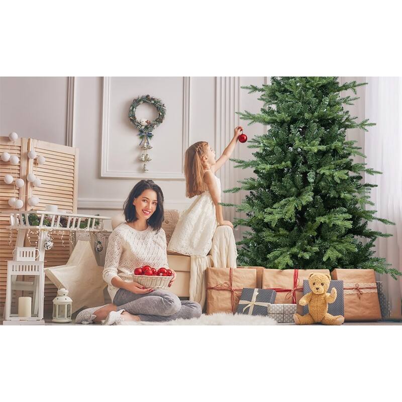 7.5FT Green PVC+PE Christmas Tree with 2856 Tips - Full & Lush Hinged Tree with Metal Stand,Realistic Mixed Needle Design