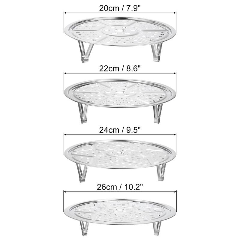 Stainless Steel Steamer Rack w Stand, Insert Stock Pot Steaming Tray - Silver Tone - 7.9",8.6",9.5",10.2"(4pcs)