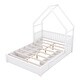 preview thumbnail 5 of 10, Queen Size Wood House Platform Bed with Guardrail and 2-Drawers, White - Sturdy Pine Frame with Rustic Window and Fence