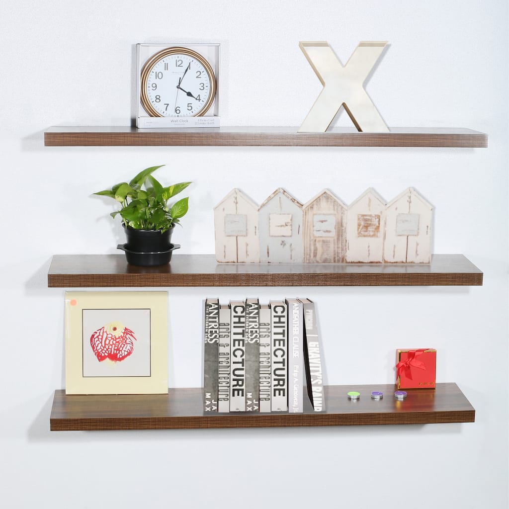 Adalberto Set of 3 Modern and Contemporary Antique Walnut Floating Shelf - 9.25'' x 47.2'' x 1.5''