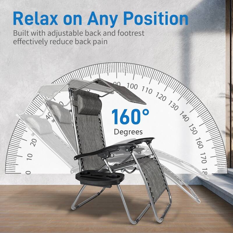 Single Zero Gravity Lounge Chair with Canopy and Cup Holder