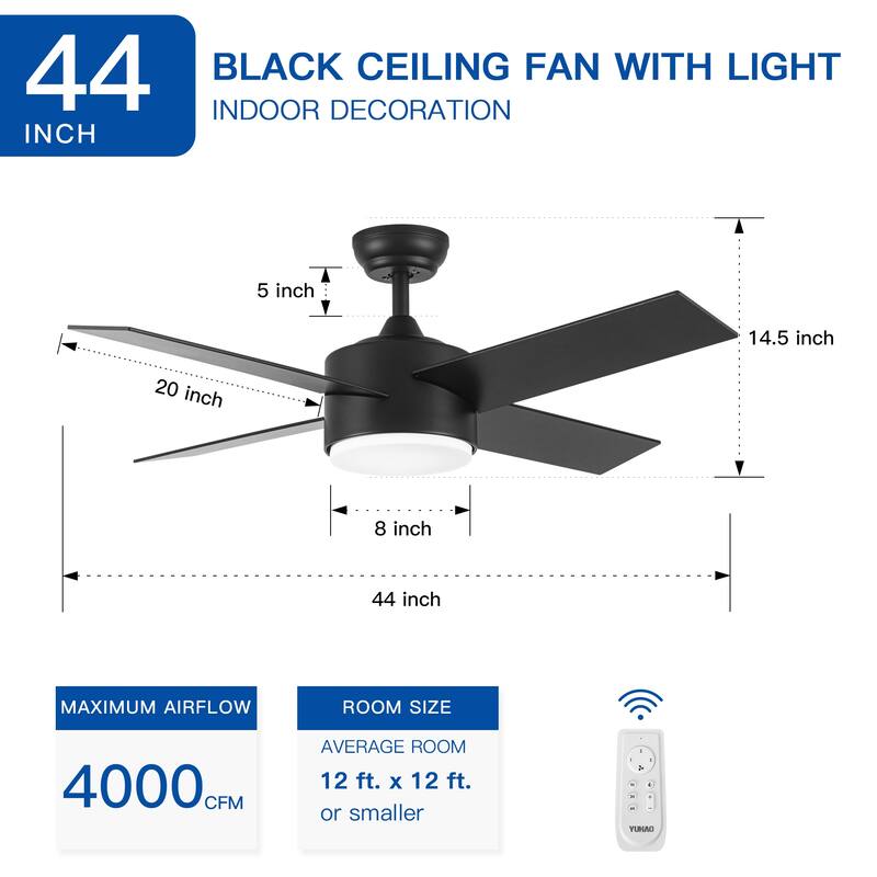 44" Intergrated LED Ceiling Fan with Black ABS Blade
