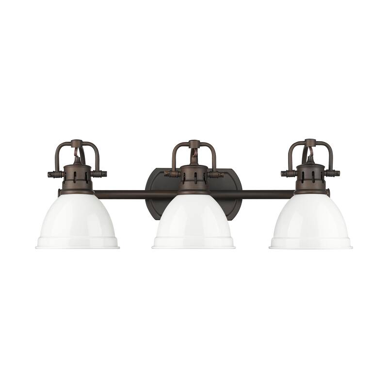 Yep by Golden Lighting Duncan 3-light Vanity in Rubbed Bronze and White shade