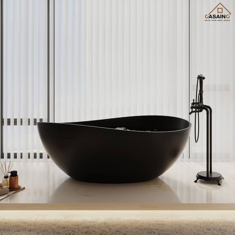 63" Solid Surface Freestanding Bathtub in Matte White/Black/Grey