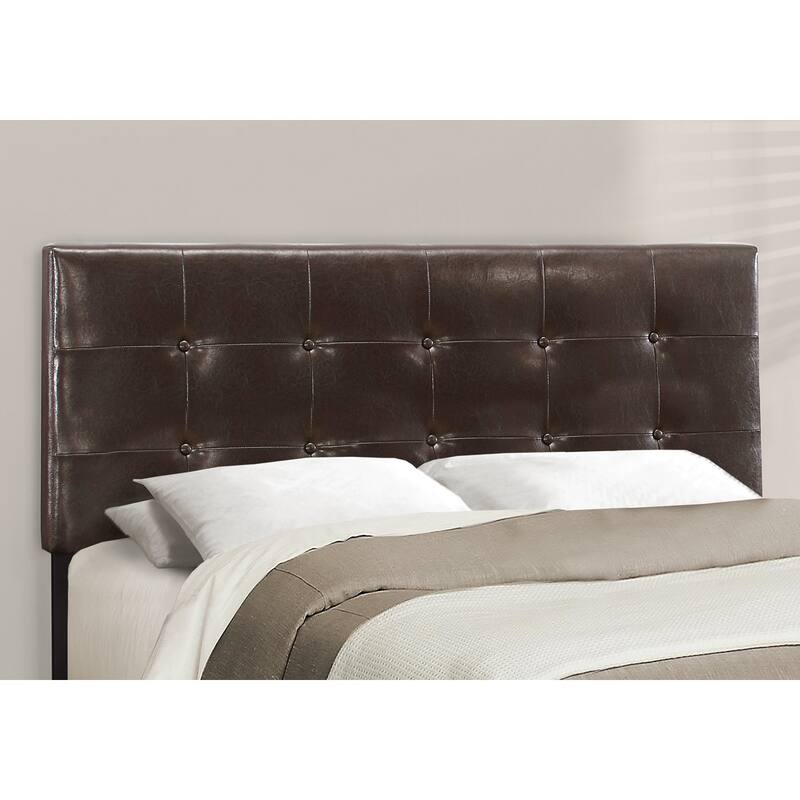 Queen Size Upholstered Bed Frame with Brown Leather Look and Black Legs