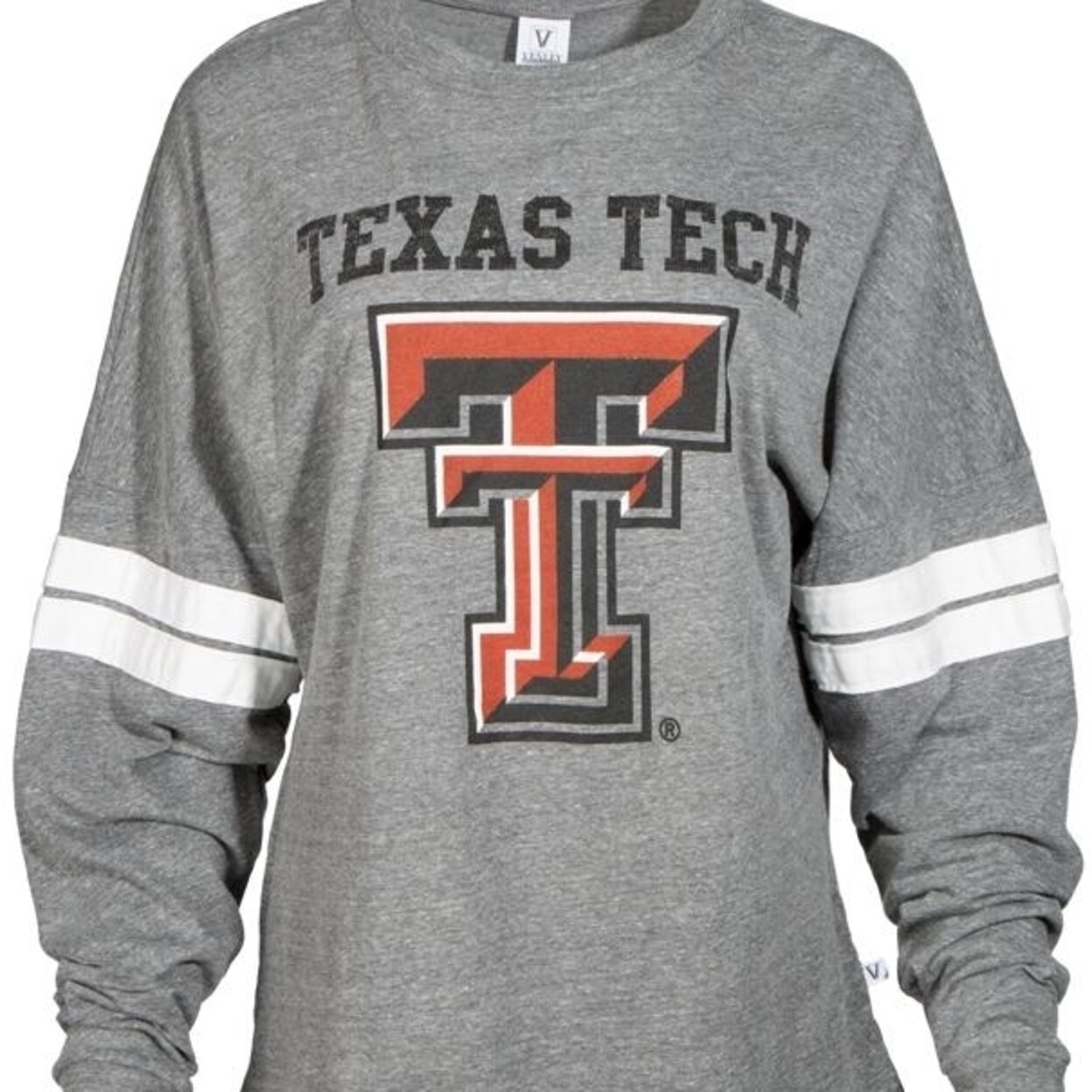 Official NCAA Texas Tech University Red Raiders TTU Masked Raider WRECK EM Blend Football Tee Womens Long Sleeve Tri 