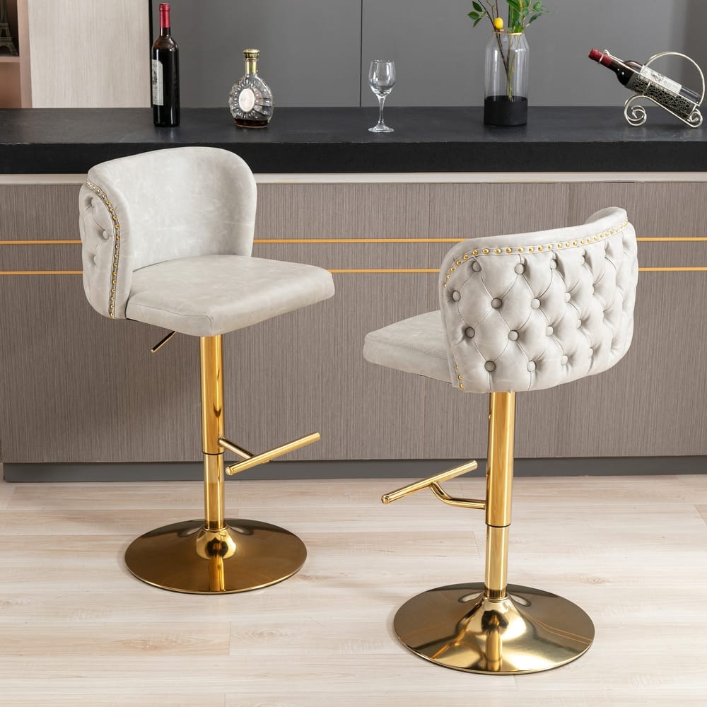 PU Upholstered Bar Stools Set of 2, Swivel Bar Stools with Adjusatble Height, Kitchen Island Chairs with Footstool