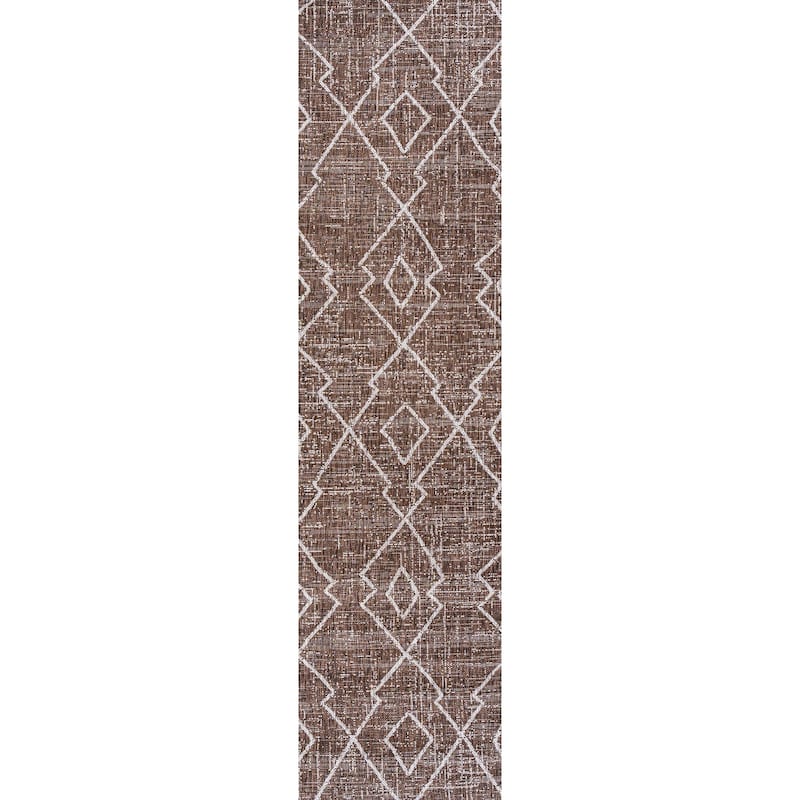 JONATHAN Y Derya Tribal Diamond Trellis Indoor/Outdoor Area Rug - 2 X 8 - Brown/Beige