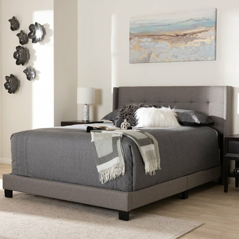Queen Size Fabric Tufted Bed Grey Bed Bath & Beyond 37426098