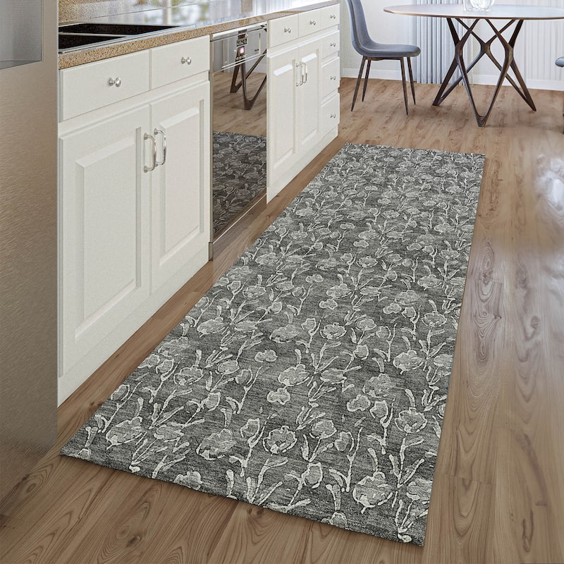 Premium Washable Super Soft Floral Contemporary Mayfield Rug - Gray - 2' 3" x 7' 6" - Runner