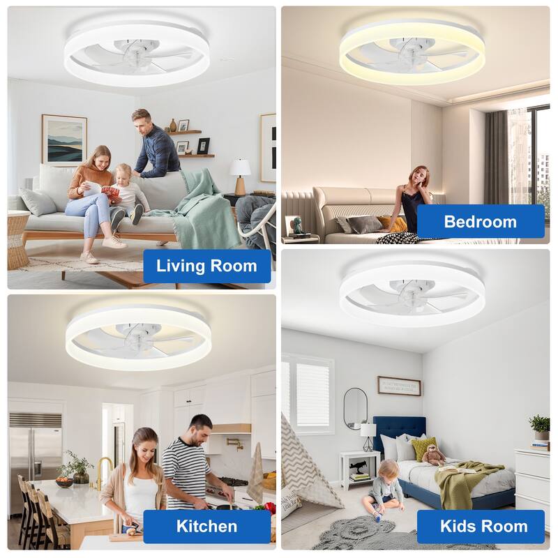 Ceiling Fan with Light: Low Profile, App Remote Control, 6-Speed, 3 CCT, Quiet DC Motor, Dimmable LED, 20" /16"