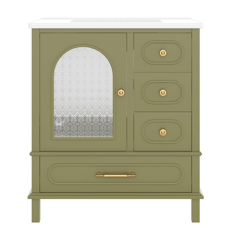 Roomfitters 30 Inch Bathroom Vanity with Sink, Solid Wood Cabinet with 3 Drawers and Semi-Transparent Door