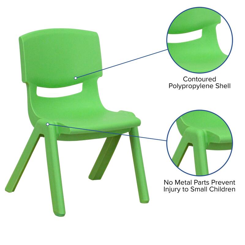 2 Pack Plastic Stackable Preschool Chair with 10.5" Seat Height - 14"D x 12.5"W x 20"H
