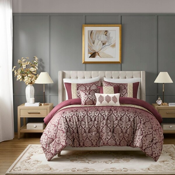Madison Park Lily 6 Piece Jacquard Comforter Set with Throw