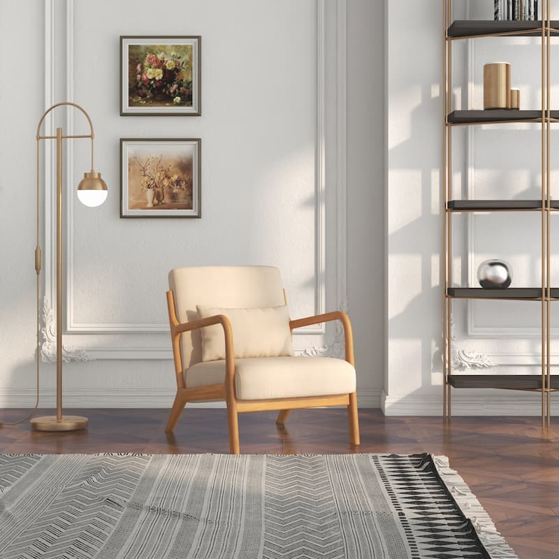 Fabric Accent Chair Armchair with Wood Legs for Bedroom