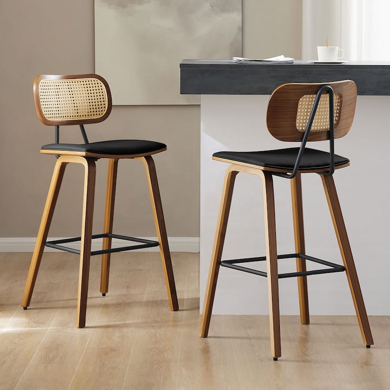 26" Upholstered Wood Counter Height Bar Stools - 17.7"W x 19.5"D x 35.1"H