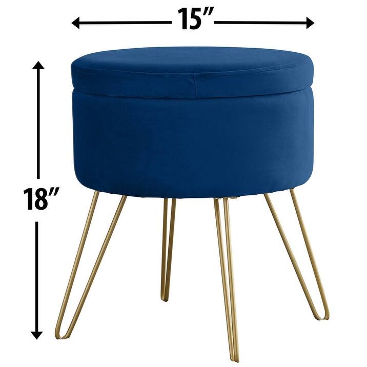 Round Velvet Storage Ottoman with Tray Top Table