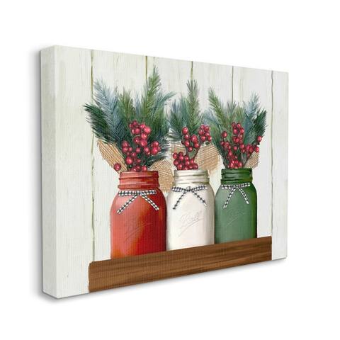 Stupell Industries Festive Holiday Jars Christmas Berry Bouquets Canvas Wall Art - Multi-Color