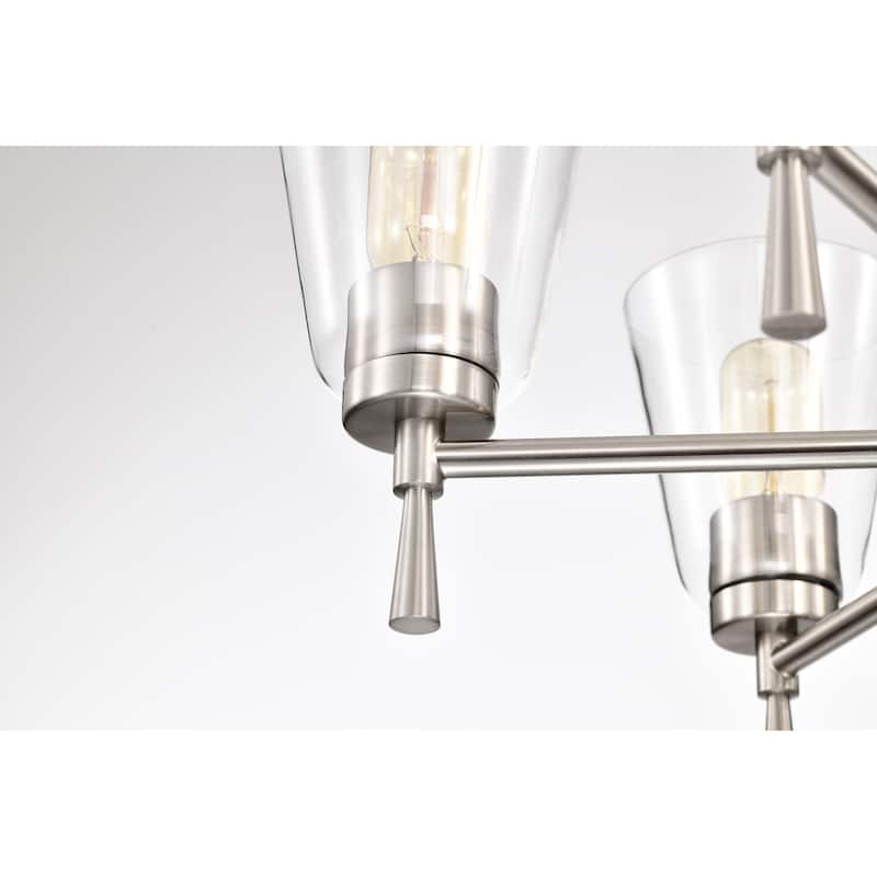 Brushed Nickel 6-Light Modern Chandelier with Clear Cone Glass Shades - Brushed Nickel