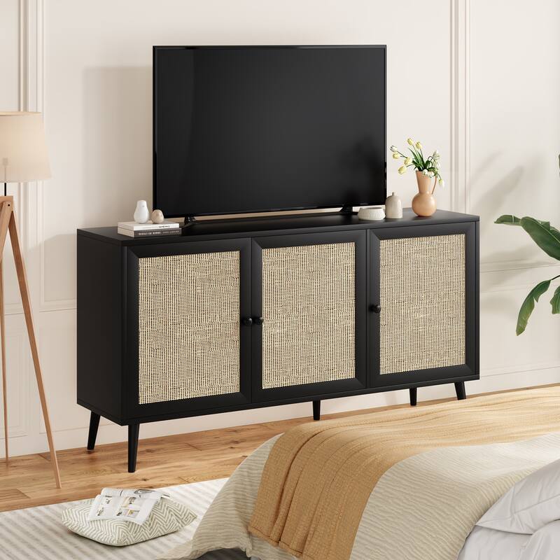 Rossetta 3-Door Natural Rattan Design Sideboard Buffet Cabinet