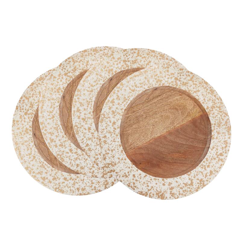 Decorative Mango Wood Charger Plates with Textured Rim (Set of 4) - Round Table Chargers for Dining & Entertaining, 13"