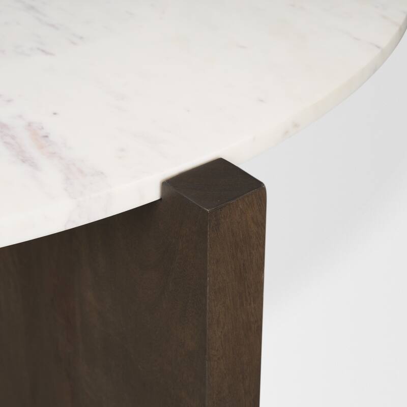 Bianca Dark Brown Wood w/ Marble Round Top Coffee Table