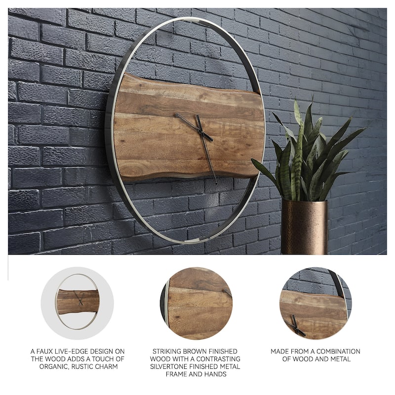 Panchali Brown/Silver Finish Wall Clock - 024052686944