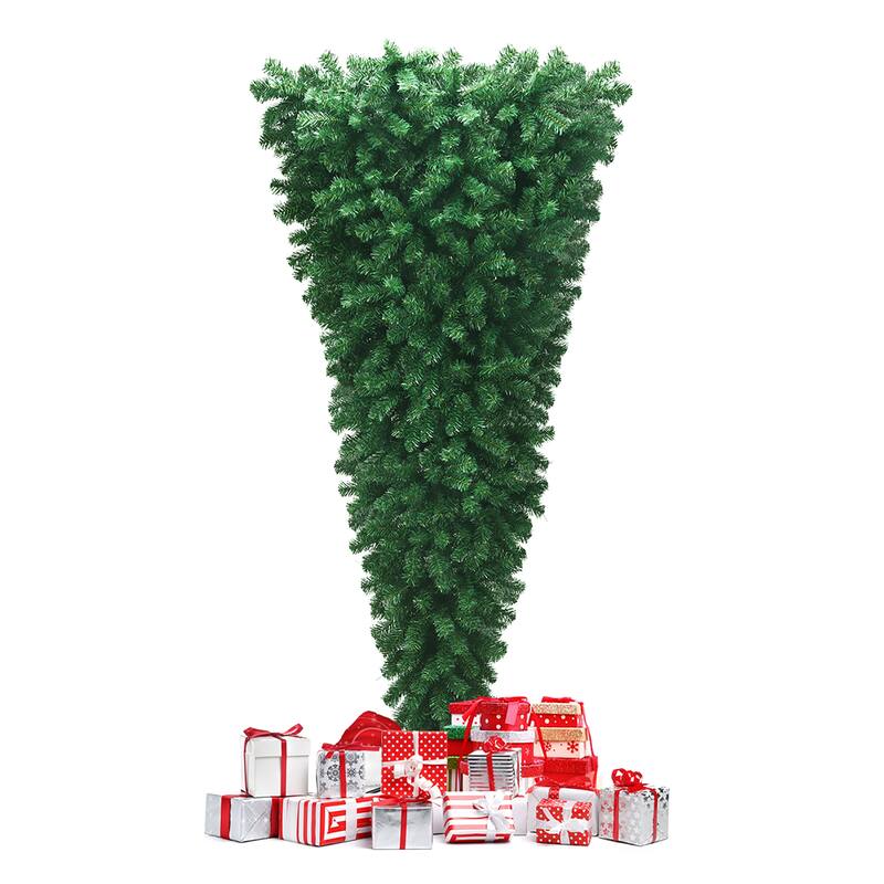 Costway 7Ft Unlit Upside Down Artificial Christmas Tree with 1000 - 7 FT