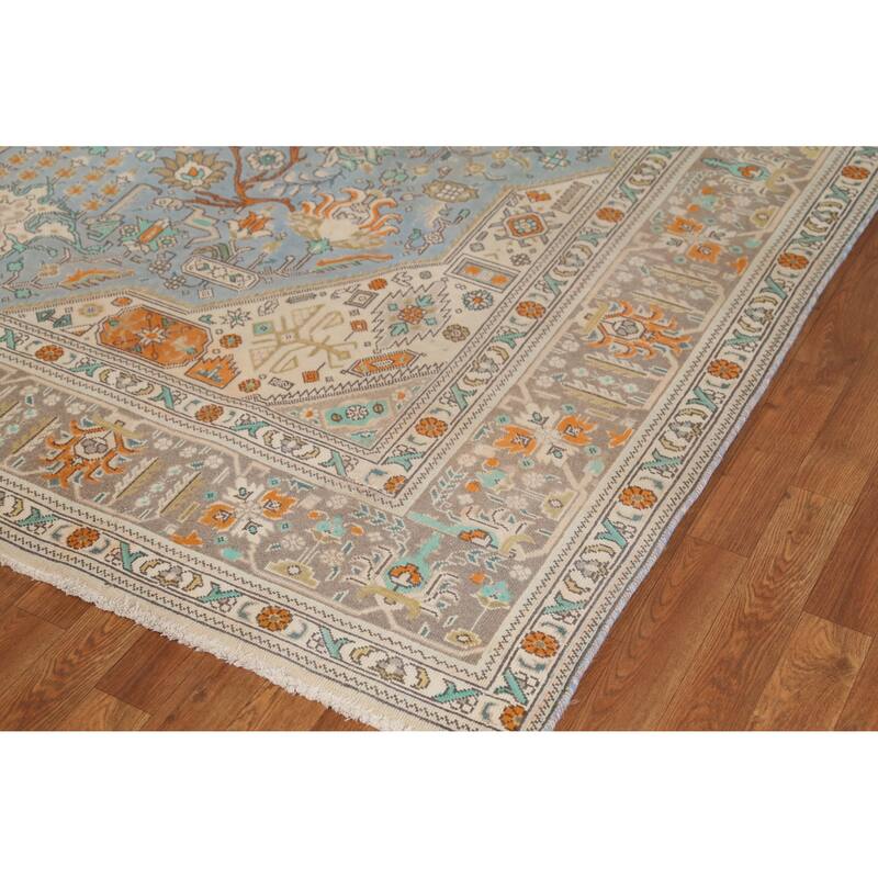 Blue Tabriz Persian Vintage Area Rug Hand-Knotted Oriental Wool Carpet - 8'3" x 11'4"
