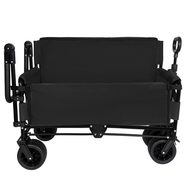 3-in-1 Folding Wagon Cart with Bench Seat & Canopy & Storage, 500lbs Heavy-Duty, 180L Capacity, All-Terrain Wagon