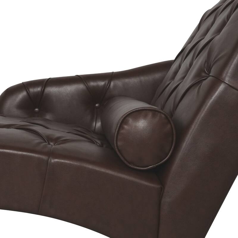 Faux Leather Chaise Lounge Chair with Pillow and Solid Wood Legs, Tufted Upholstered Accent Lounge Chair with Arm
