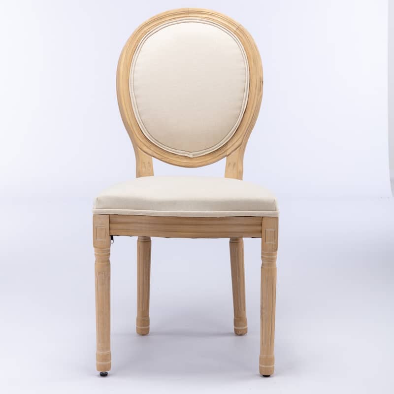 French Style Linen Fabric Dining Chairs - Set of 2 with Solid Wood Frame