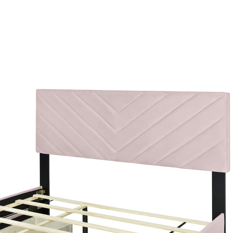 Queen Size Upholstered Platform Bed with Twill Headboard
