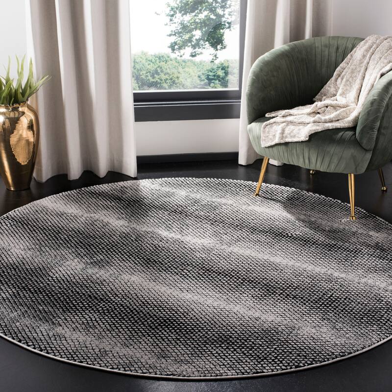 SAFAVIEH Lurex Celine Modern Abstract Polyester Rug - 6'7" Round - Black/Ivory