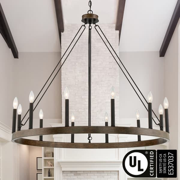 slide 2 of 43, Update 12-light 40In Modern Farmhouse Wagon Wheel Chandelier