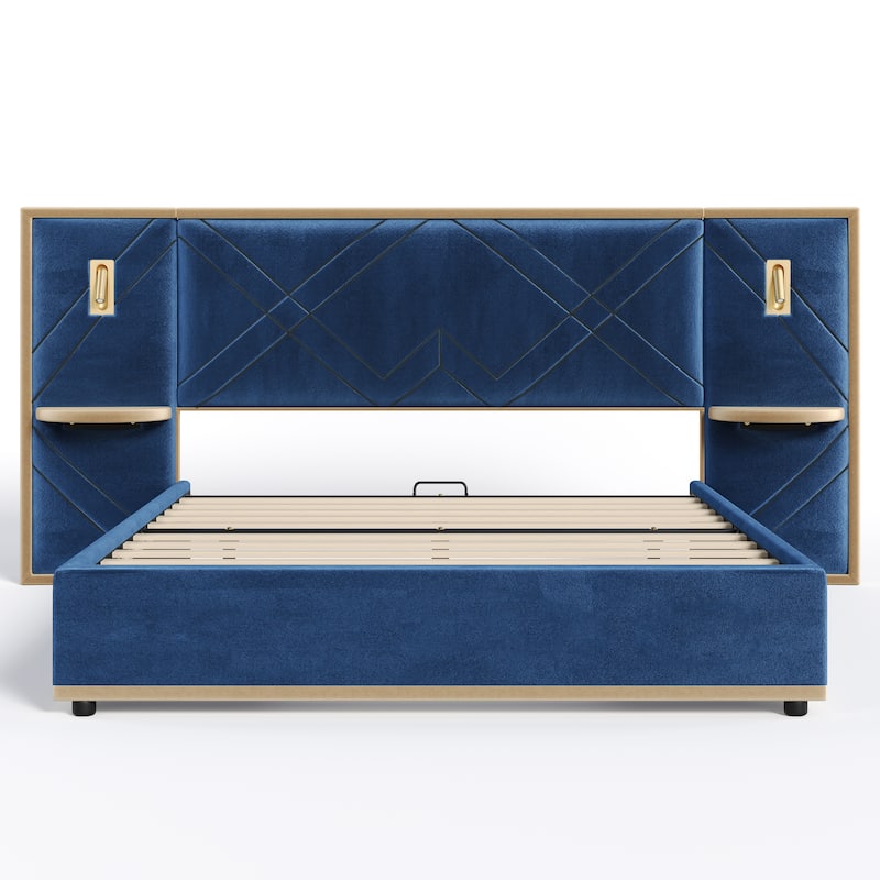 Christopher Knight Home - Voss Velvet Upholstered Bed with 2 Built-in LED Lights and 2 Storage Side Panels