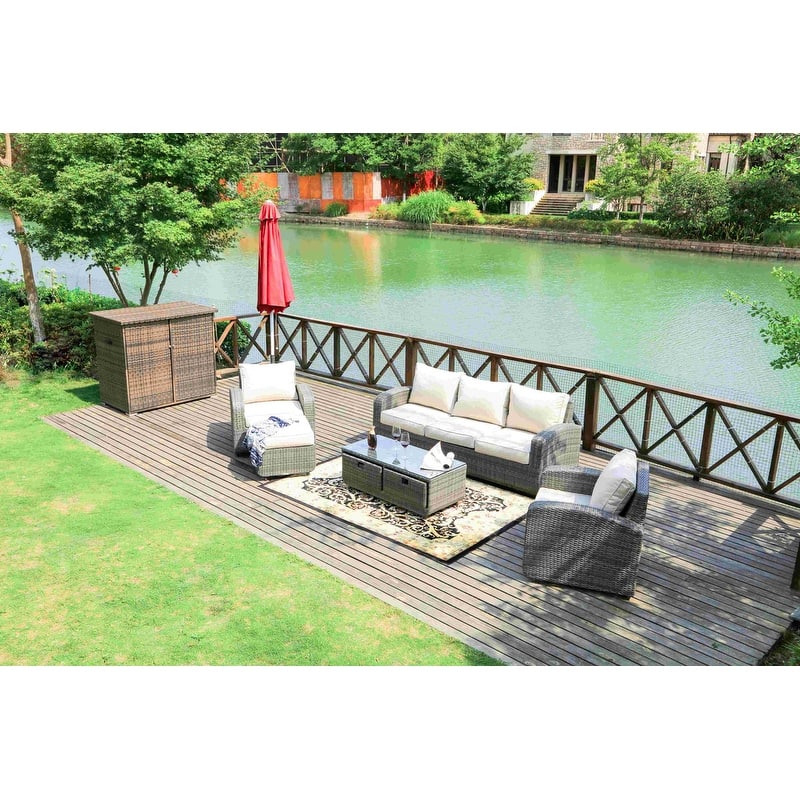 Aurora Patio 3-Seater Handwoven Rattan Sofa Couch with Cushion