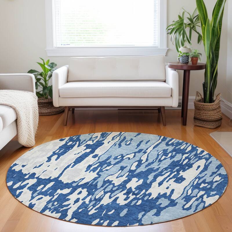 Machine Washable Indoor/ Outdoor Abstract Contemporary Chantille Rug