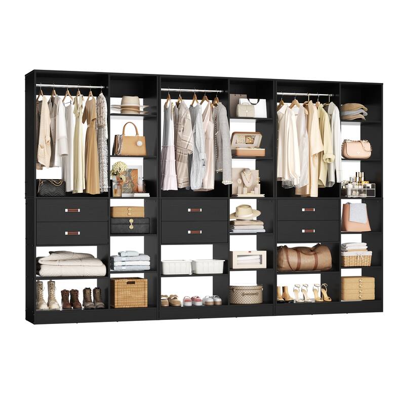 40'' Large Closet System with 10 Shelves and 2 Drawers, Freestanding Closet Organizer with Hanging Rods