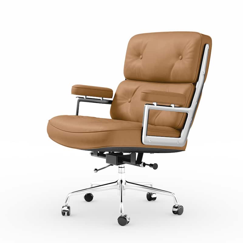 Black Mid-Back Executive Office Chair With Aluminum Alloy Frame - Light Brown 