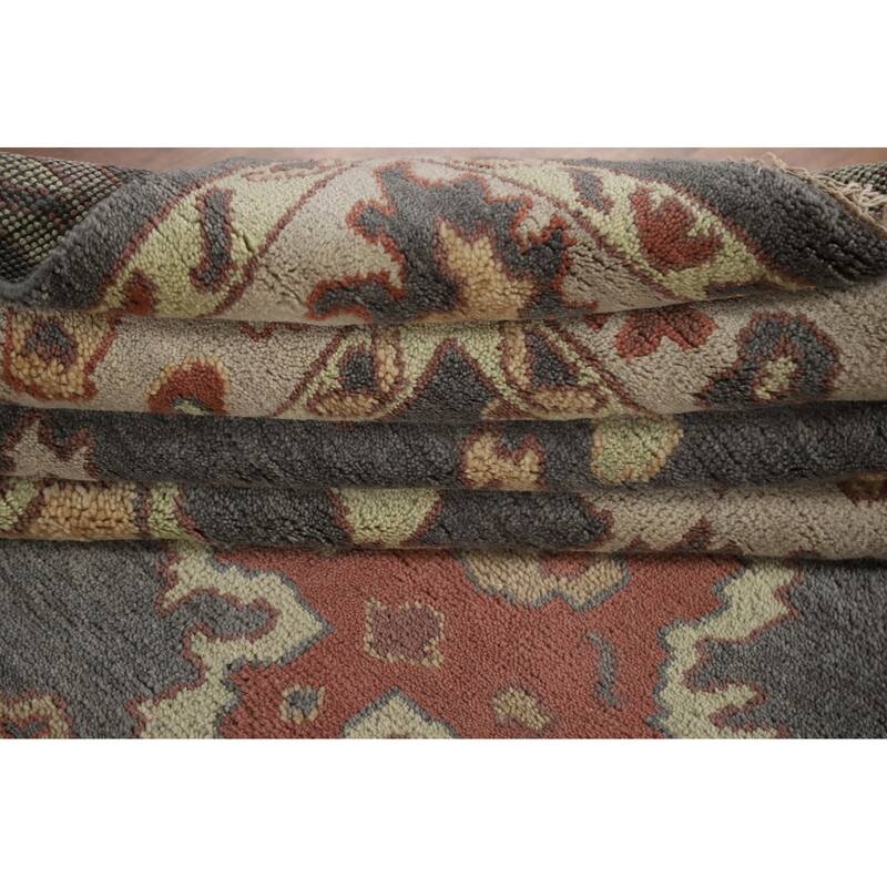 Gray Floral Oushak Oriental Area Rug Handmade Wool Carpet - 9'2"x 11'9"
