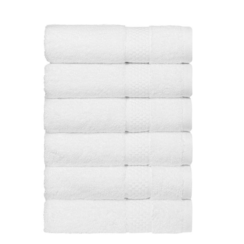 Authentic Hotel and Spa 100% Aeagean Long Staple Turkish Cotton STARLIGHT Terry Hand Towels (Set of 6) - White