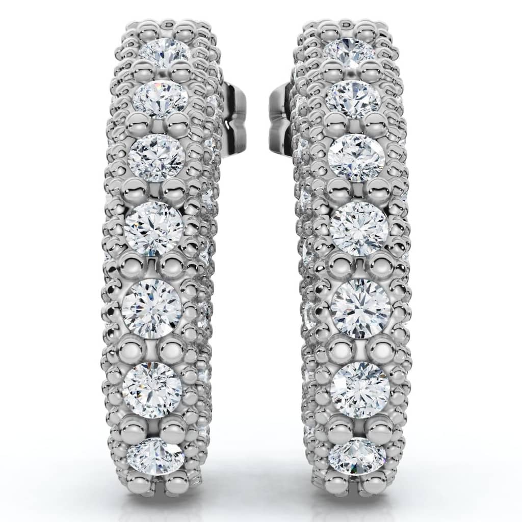 Bliss Diamond 1/2ct Vintage Pave Huggie Hoops Earrings White Gold
