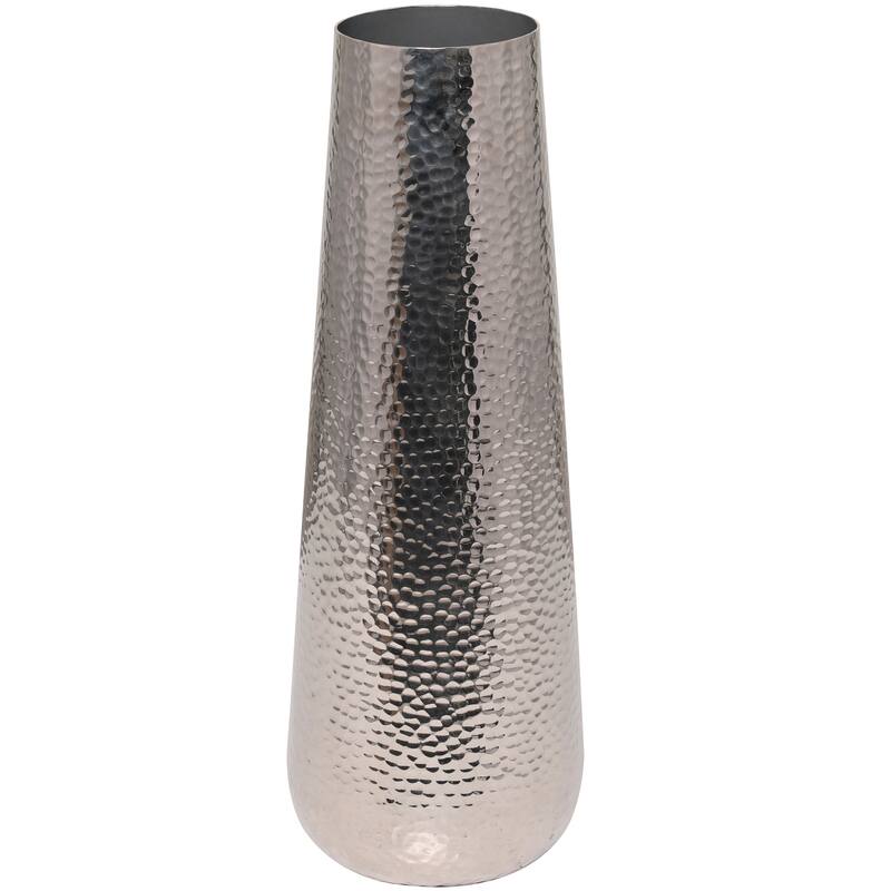 Silver Aluminum Metal Tall Hammered Vase